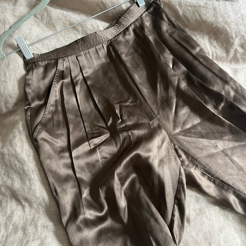 Brown silk high-waisted trousers